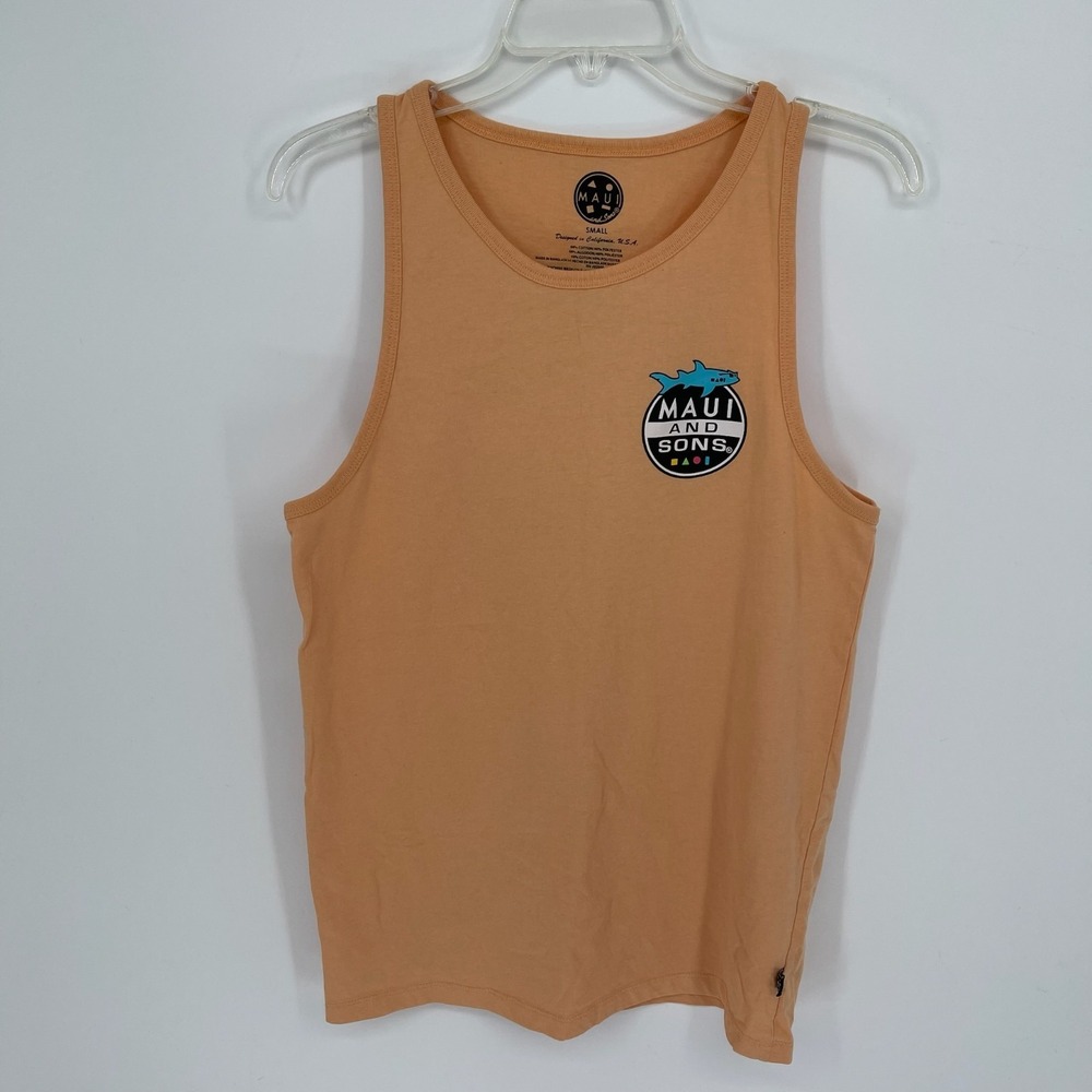 Maui‎ and Sons Men's Orange Shark Logo Beach Surf Graphic Tank Top Size S